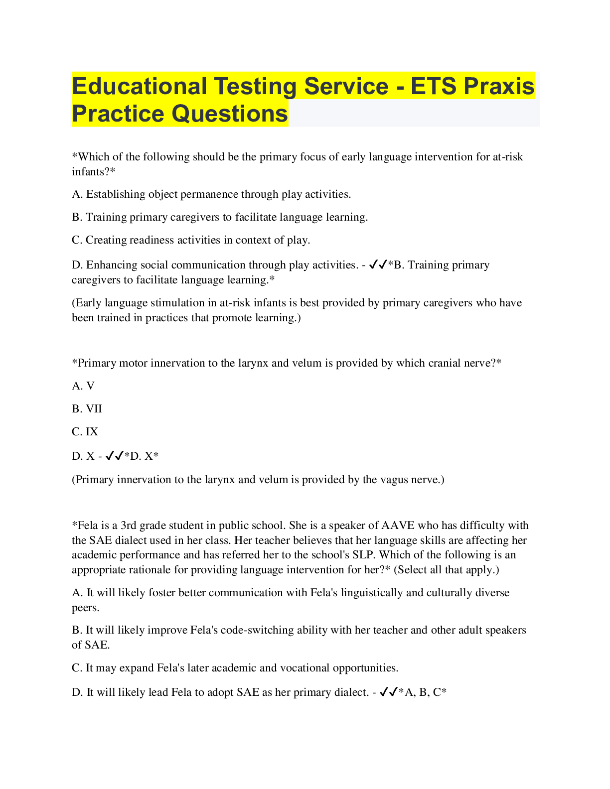 Preview image of Educational Testing Service - ETS Praxis Practice Questions with COMPLETE SOLUTION (47 pages) document
